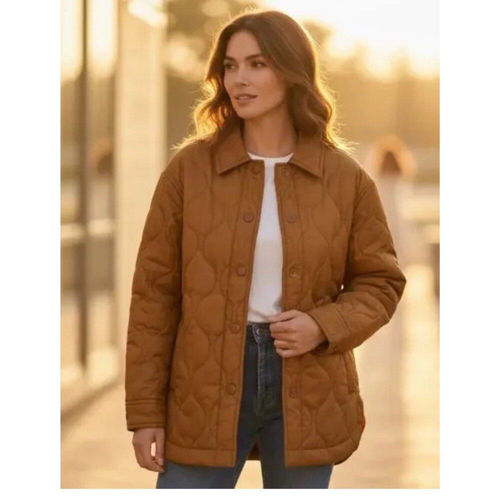 Madewell Air Puff Quilted Shirt Jacket Warm Coffee Rust Orange XL New NWT Coat